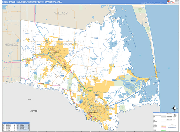 Brownsville-Harlingen Metro Area Wall Map